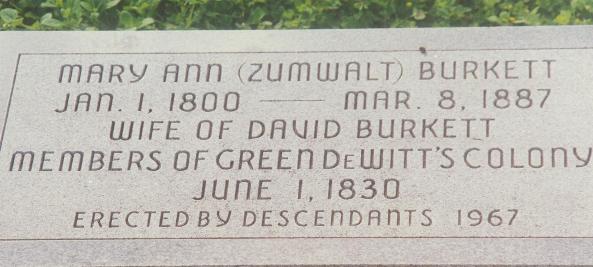 Mary Ann Zumwalt Marker, Hochheim Cemetery